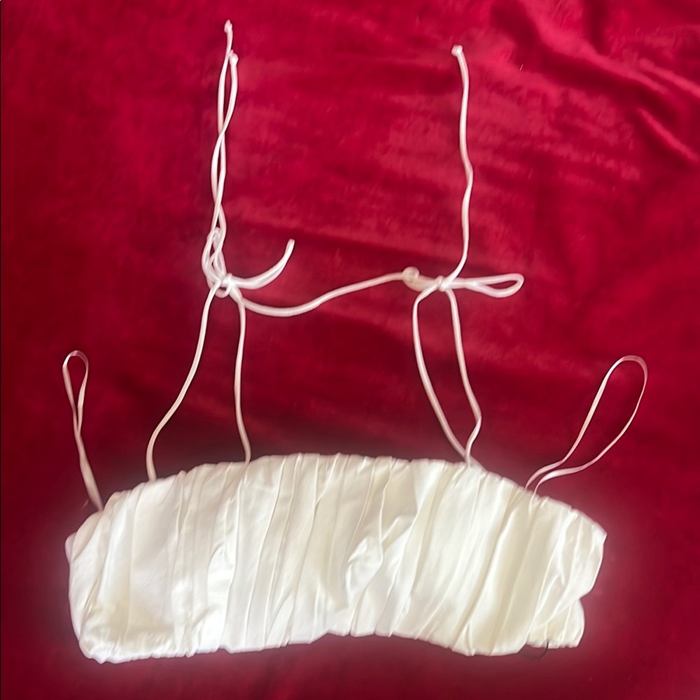 Zara White Ruched Crop Top